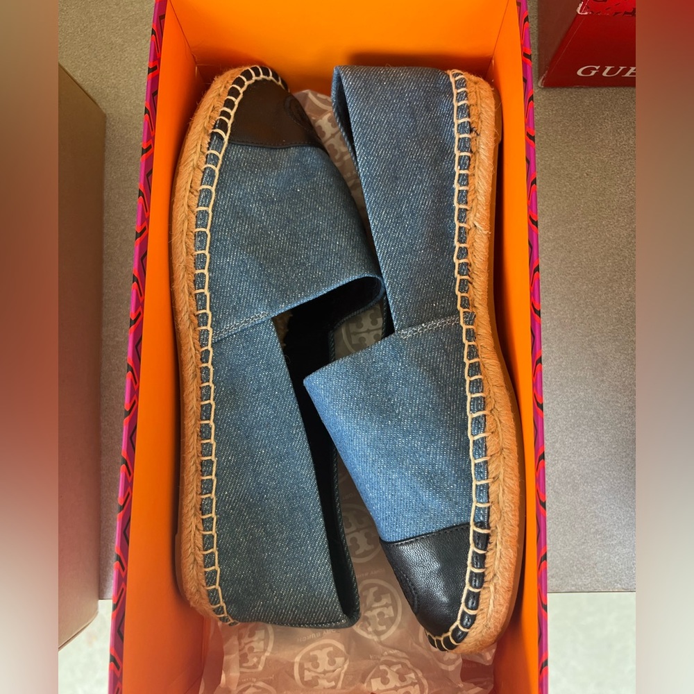 Tory Burch denim and leather loafers